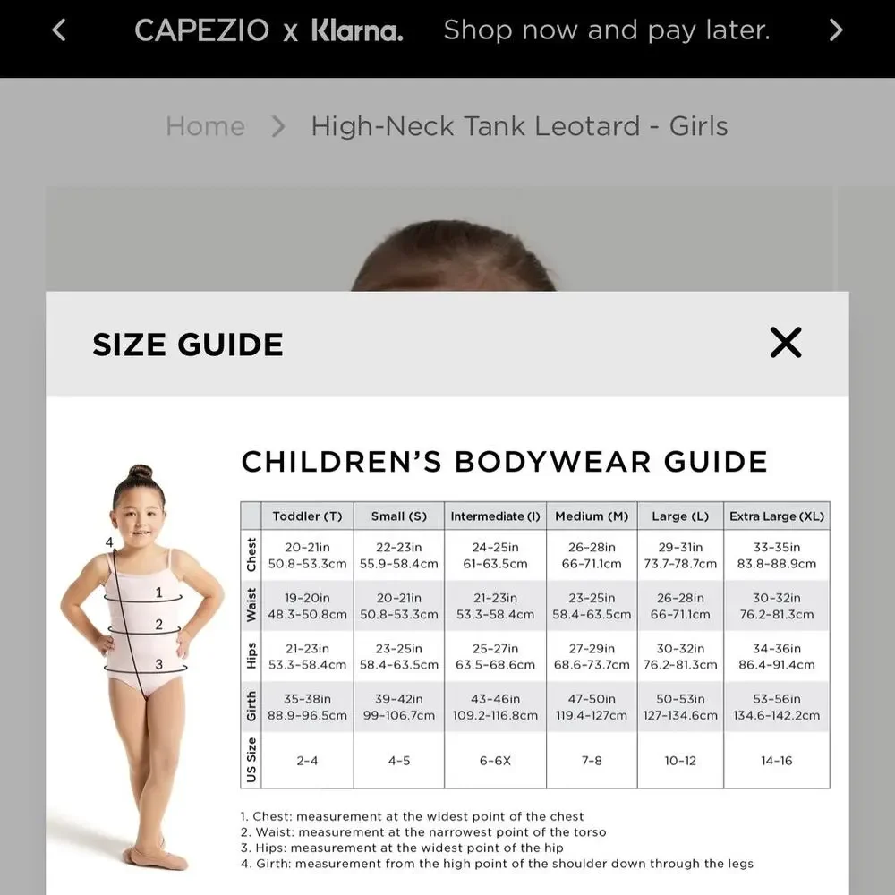 Capezio High Neck Tank Leotard - Toddler Size 2/4